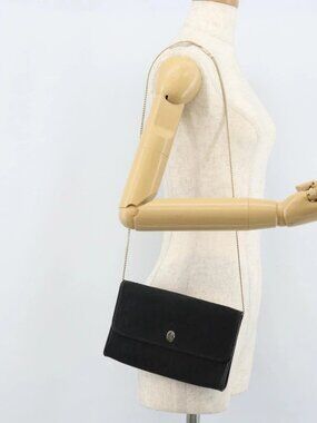 Christian Dior Trotter Canvas Chain Shoulder Bag Black Gold Auth bs33658